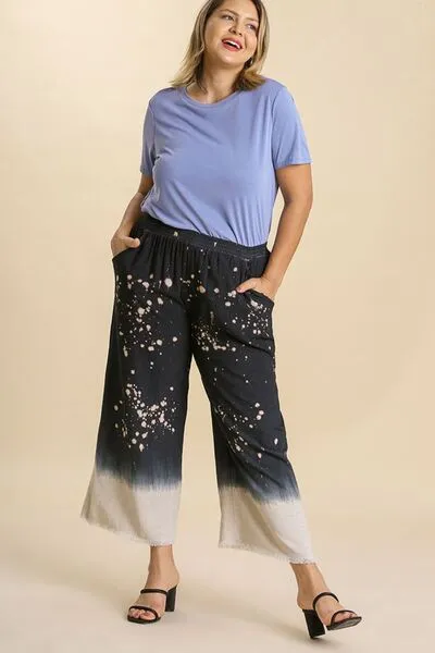 Black Raw Hem Bleach Dip Dye Wide Leg Pants