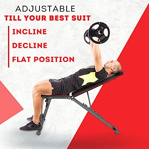 FITNESS WORLD Home Multi Functional Weight Workout Strength Training Multi-Purpose Foldable Incline Decline Exercise Foldable Bench - Weight Limit: 215 Kg