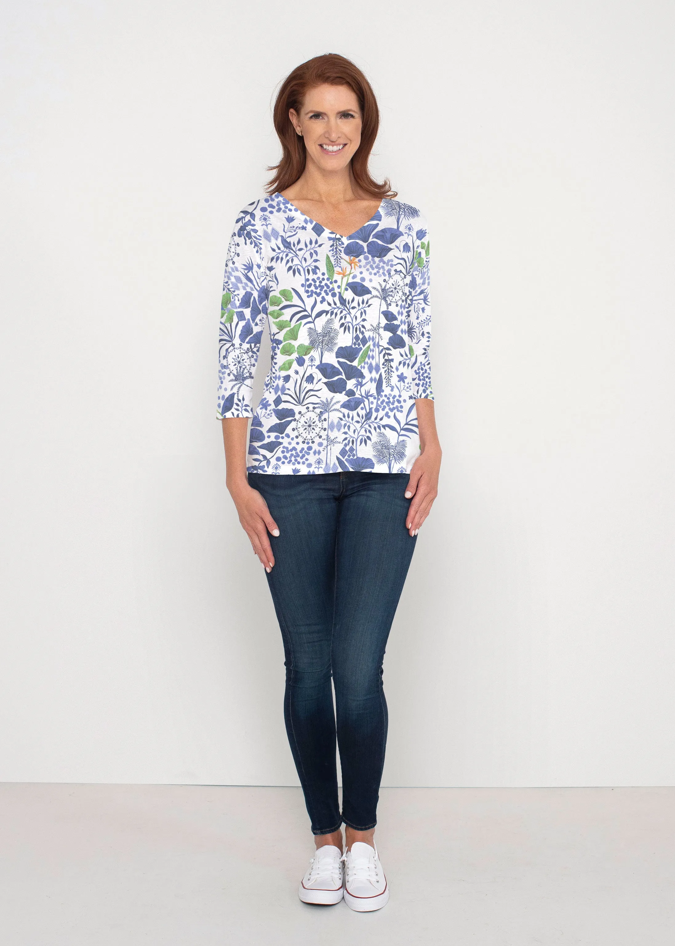 Petals (8141) ~ Signature 3/4 Sleeve V-Neck Top