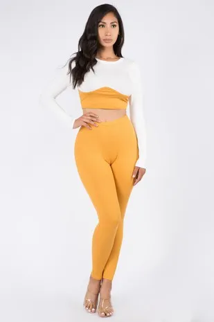 Two Tone Ribbed Crop Set