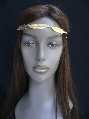 Women Big Gold Metal Leaf Head Chain Band Grecian Headband